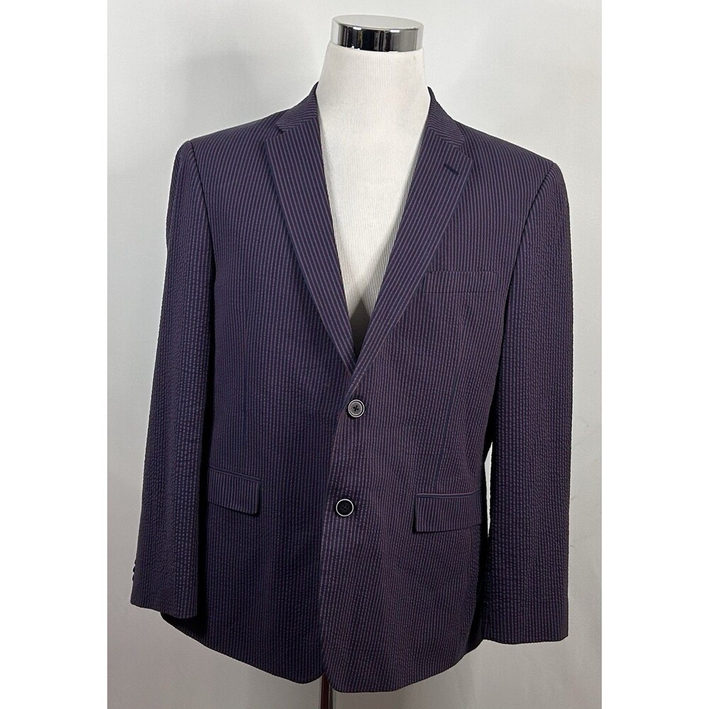 Tommy Hilfiger 42S Seersucker Sport Coat Red Blue Striped Two Button Double Vent - Picture 2 of 8
